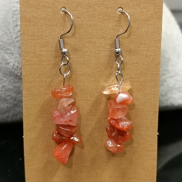 Rhodonite Earrings Natural Gemstone Chip Beaded Surgical Stainless-Steel Hooks - Picture 4 of 13